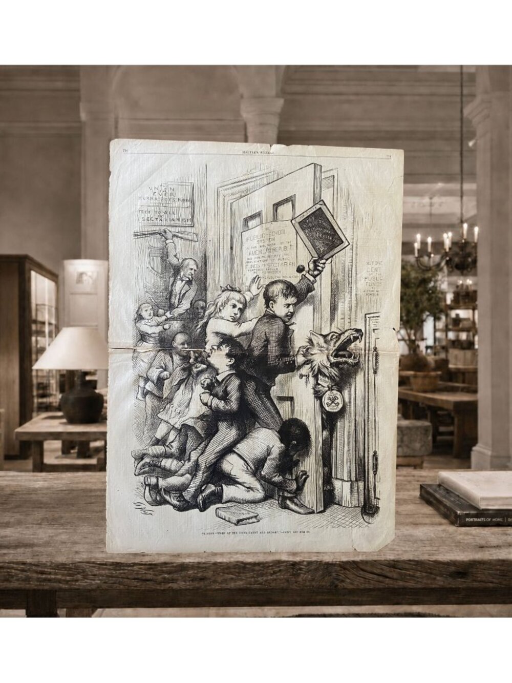 1876 Thomas Nast Tilden’s Wolf at the Door Harper’s Weekly Double Page Engraving